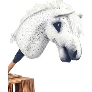 X-Group4th Stekkenpaard Hobby Horse - paard op stok speelgoed voor kinderen pluche paard cadeau maat A5, stoklengte 65 cm, Tarant2, wit met stippen