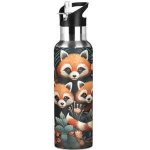 Niigeu Panda Cartoon waterfles van roestvrij staal, geïsoleerde BPA-vrije thermosfles voor warme en koude dranken voor kinderen, sport, fietsen, school (600 ml/1 l)