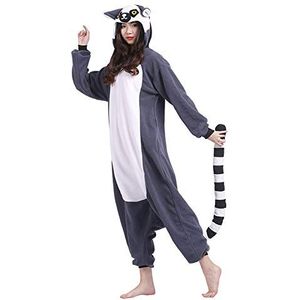 DELEY Lemur Anime Onesie Cosplay kostuum pyjama dieren pyjama hoodie nachtkleding, zwart, M