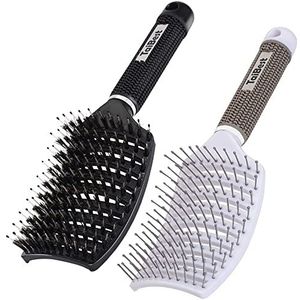 TaiBest Borstelset met wildzwijnharen, ontwarringsborstel voor droge/nat haar voor dun, dik, krullend haar, gebogen en geventileerde borstel voor vrouwen, mannen of kinderen