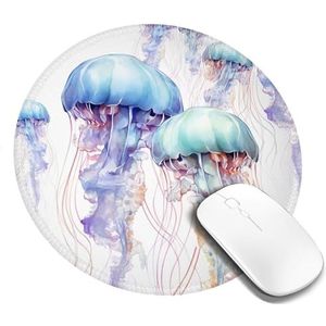 Aquarel 3D Kwallen Print Muismat Rond met Antislip Rubberen Basis Computer Muismat Leuke Muismat voor Kantoor Thuis