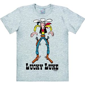 Logoshirt® Lucky Luke I Showdown I T-Shirt Print I Dames & Heren I Grijs chiné I Gelicentieerd origineel ontwerp, Maat 5XL