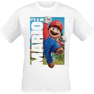 SUPER MARIO It's A Me T-shirt voor heren, korte mouwen, wit, M, 100% katoen, regular/standaard pasvorm