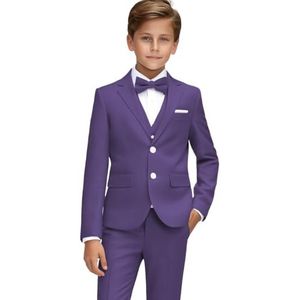 3-delige linnen formele pak voor jongens, slim fit, smokingpakken voor kinderen, voor bruiloft, tieners, jongens, outfit, 10-12, Diep Paars, 12 jaar