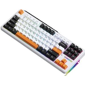 QPSJXN Mechanisch gamingtoetsenbord, RGB, draadloos, 87 F87 Pro, Bluetooth, USB 2,4 g, PBT compatibel (F87 oranje licht)