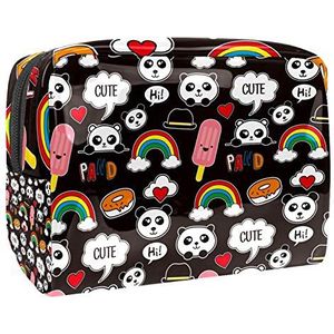 Draagbare make-up tas met rits reizen toilettas voor vrouwen handige opslag cosmetische zakje regenboog kleurrijke schattige Panda patroon