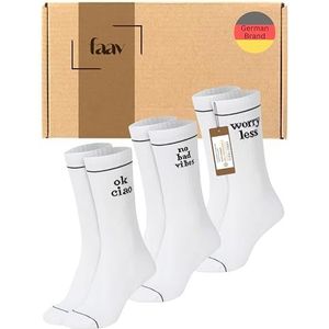 faav Tennis Sokken Dames - Crew Socks Statement - Retro Stripe Quotes - Ademend - Katoen - Sokken Cadeau - Set van 3 (Quotes, 35-38)