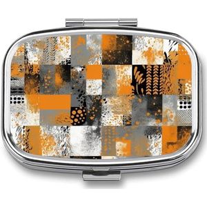 Grijze en Oranje Print Pillendoos Geneeskunde Pil Organizer Kleine Pil Case Reizen Pil Container Draagbare Pil Case voor Pocket 2 Compartiment Pillenhouder Pillendozen voor Reizen