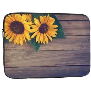 Zonnebloemen op een oude houten laptop sleeve case mode lichtgewicht notebook computer tas schokbestendig laptop case cover aktetas draagtas voor vrouwen mannen 10 inch