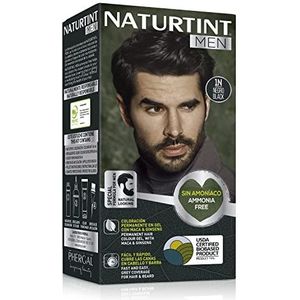 Naturtint Men Biologisch | Ammoniakvrije permanente kleuring voor mannen | 100% grijze haren & baardkleuring | natuurlijke en langdurige kleur | natuurlijke ingrediënten | 1N zwart
