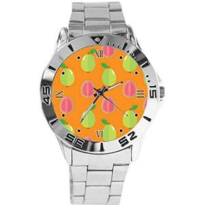 Guava Fruit Design Analoge Polshorloge Quartz Zilveren Wijzerplaat Klassieke Roestvrij Stalen Band Dames Heren Horloge