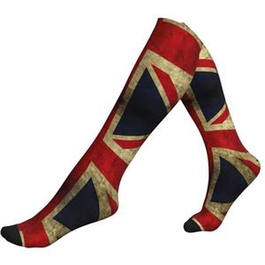 ASFgda Compressie Britse vlag print sokken voor dames en heren, 15-20 mmhg (1 paar) beste ondersteuning voor hardlopen, fietsen, werk en fitness