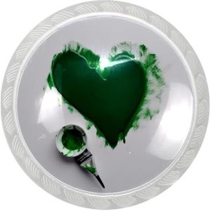 Ronde transparante kastknop, set van 4, elegante ladehandgrepen voor kasten, ijdelheden, kledingkasten, groen hart verfpatroon