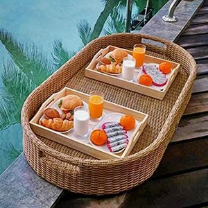 pallet， Drijvende drankhouder for zwembad, drijvende bar for zwembad, rotan ontbijtblad op het water, drijvende serveerschaal(Apricot)