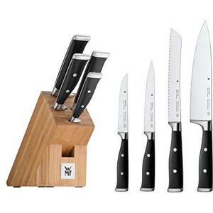 WMF Grand Class messenblok met messenset, 5-delig, Made in Germany, 4 messen gesmeed, bamboeblok, Performance Cut