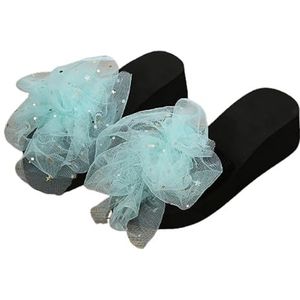 2024 Nieuwe Slippers Met Mesh Bloem Vrouwen Sleehak Sandalen Met Ster Pailletten Zomer Nieuwe Slippers Eva Platform Slippers Casual Strand Schoenen (Color : Blue, Size : 39 EU)