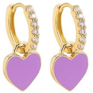 Hart Oorbellen Trendy Strass Kleine Cirkel Hoops met Leuke Neon Kleur Hart Opknoping Oorbellen voor Vrouwen Vergulde Sieraden, Eén maat, Agaat