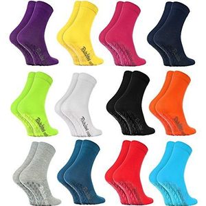 Rainbow Socks - Man Vrouw Kleurrijke Katoenen Anti-slip Sokken ABS - 12 Paars - Veelkleurig - Maat 39-41