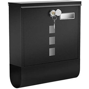 SONGMICS - Wandbrievenbus - Zwart - Met Slot - Met Deksel Naamplaatje en Krantenvak - 10 x 30,7 x 33,8 cm