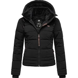 Ragwear Novva warme winterjas voor dames, gewatteerde jas met capuchon, XS-XXL, zwart, L