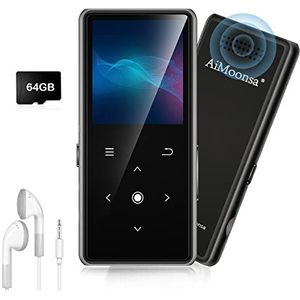 64 GB MP3-speler met Bluetooth 5.2, AiMoonsa muziekspeler met ingebouwde HD-luidspreker, FM-radio, spraakrecorder, hifi-geluid, e-bookfunctie, oortelefoon inbegrepen