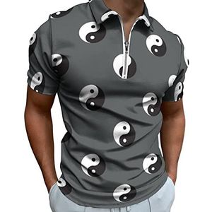 Yin-Yang Patroon Heren Poloshirt met Rits T-shirts Casual Korte Mouw Golf Top Classic Fit Tennis Tee