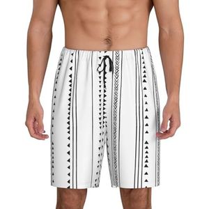 Heren driehoekige strepen Boheems patroon print lounge shorts pyjamabroek nachtkleding shorts kerstshorts losse sportbroek, Zwart, M
