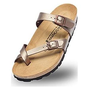 BOnova Portofino in de maten 35 tot 43 en 13 kleuren. Zomersandaal met kurk-voetbed - Gemaakt in de EU!, Bio Champ Met Brons, 38 EU