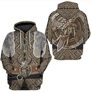 Viking 3D Odin Tattoos Printed Rune Sweatshirt, Harajuku Hooded Pullover Raven Casual Jacket