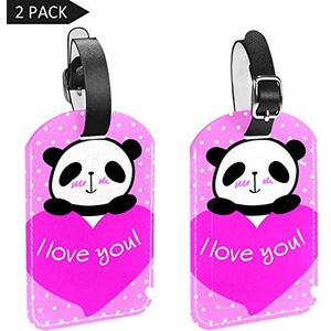 PU lederen bagagelabels met schattige Panda's in de bad afdrukken naam ID-labels voor reistas bagage koffer met rug Privacy Cover 2 Pack