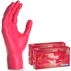 ARNOMED wegwerphandschoenen rood, wegwerphandschoenen S, nitril handschoenen met 200 stuks per doos, poedervrij, latexvrije rubber handschoenen, verkrijgbaar in S, M, L & XL