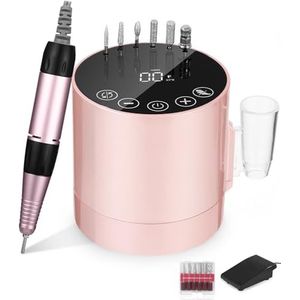 Nagelfrees, elektrische nagelvijl voor gelnagels, nagelfrees, elektrisch voor gelnagels, 35.000 omw/min, freesnagels met lcd-display, voetpedaal, 6-delig