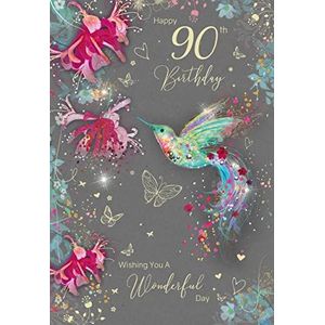 Stijlvolle mijlpaal leeftijd 90 vrouwelijke 90e verjaardag wenskaart - uit de prachtige grace range (EL058) - Glitter & folie afgewerkt met gouden envelop (90e)