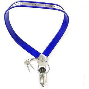 GOYOUTON Kuisheidskooi Heren Extreme roestvrijstalen kuisheidsgordel Man Bondage Kuisheidskooi Peniskooi Slipje Slaaf Erotische Spelletjes Speeltjes for mannen (Color : Blue Blau, Size : 120/130cm (