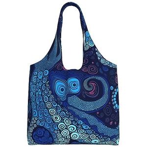 YNCATXZ Blauwe Octopus Canvas Tote Bag voor Vrouwen Esthetische Boodschappentassen Schoudertas Herbruikbare Boodschappentassen, Zwart, Eén maat