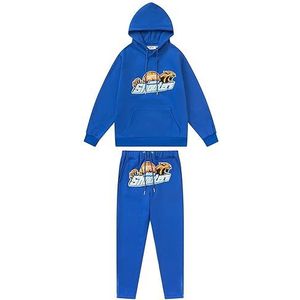 KERLI Trapstar geborduurd trainingspak katoen voor heren en dames Tijger geborduurd vrijetijds-joggingset 2-delige hoodie met capuchon en zakken Sportbroeken Trainingspakken (Color : 8833 blue, Groo