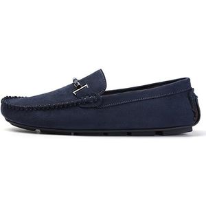 Heren loafers schoen suède vamp ronde neus rijschoenen antislip comfortabele flexibele prom slip-on (Color : Blue, Size : 43 EU)