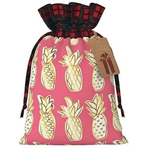 LAMAME Ananas gedrukte Kerstmis Drawstring Gift Bags met Kraft Labels Gift Wrap Bags