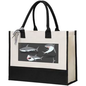 QGWDYYJQ Haai gedrukt Canvas Gift Boodschappentas Casual Schoudertas Tote Opbergtas, Beige, Eén maat