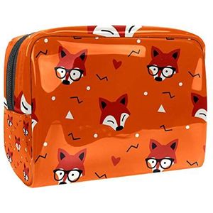 Draagbare make-up tas met rits reizen toilettas voor vrouwen handige opslag cosmetische zakje vossen oranje