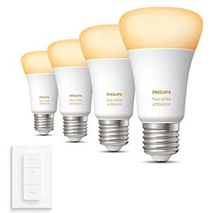 Philips Hue Uitbreidingspakket White Ambiance E27-4 Hue Lampen en Dimmer Switch - Warm tot Koelwit Licht - Dimbaar