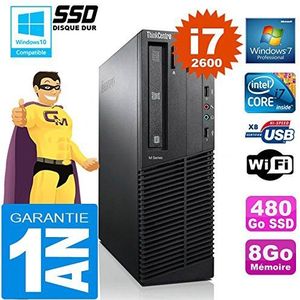Lenovo PC M92p SFF Core I7-2600 RAM 8 GB harde schijf 480 GB SSD DVD brander WiFi W7 (gereviseerd)