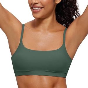 CRZ YOGA Vrouwen Butterluxe Verstelbare Spaghettiband Sportbeha - Scoop Hals Draadloze Gewatteerde Yoga Workout Crop Top Donker bosgroen XL