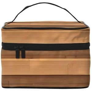 Originele houten kleur textuur reizen cosmetische tas met rits en grote capaciteit, Unisex, geschikt voor buiten, sport, reizen, enz., Zwart, Eén maat
