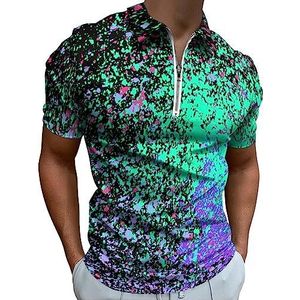 Neon Explosion Paint Splatter Artistiek poloshirt voor mannen, casual T-shirts met ritssluiting en kraag, golftops, slim fit
