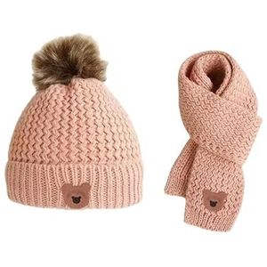 ZONTO Kids winter hat scarf gloves set Children'S Hat And Scarf Set Cartoon Knitted Beanie Scarf Autumn And Winter Plush Lined Hats For Girls And Boys-Pink Set