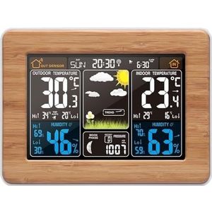 Multifunctioneel Weerstation Wekker Thermometer Hygrometer Touchscreen Draadloze Sensor Zonsopgang Zonsondergang Hygrothermograaf Nauwkeurige Monitor(Brown)