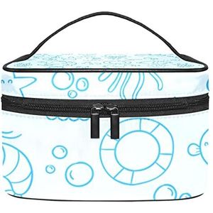 Groene Anker Make-up Tas voor Vrouwen Meisjes Cosmetische Tassen met Handvat Reizen Make-up Organizer Tas, Oceaan Dieren, 8.9x5.9x5.4 Inches, Make-up zakje