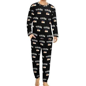 Tulsa Vlag Comfortabele Heren Pyjama Set Ronde Hals Lange Mouw Loungewear met Zakken 6XL