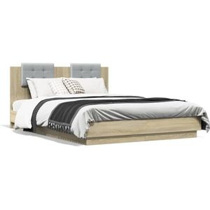 XGWKCNV Bedden & accessoires Bedframe met hoofdeinde Sonoma eiken, 120x200 cm, bewerkt houten bedden en bedframes